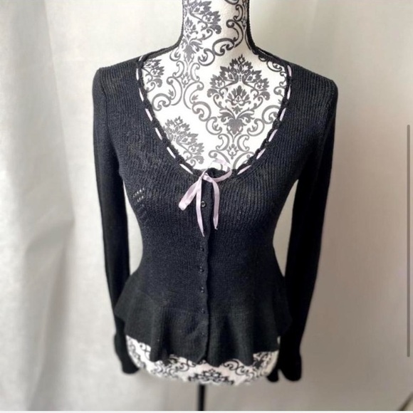 Vintage Y2K Betsey Johnson black Victorian vibes cardigan L - Picture 1 of 6
